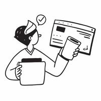 Person with Coffee Cup and Laptop for Office Service concept as A person holding a coffee cup and using a laptop set against a blank background providing space for text or graphics Cleans vector