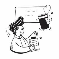 Person with Coffee Cup and Menu for Restaurant Service concept as A person holding a coffee cup and menu set against a Cleans background offering space for text or graphics symboliz Cleans Set 2 vector