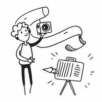 Person with Camera and Tripod for Photography Service concept as A person holding a camera and tripod set against a Cleans background offering space for text or graphics symbolizing Cleans Set 2 vector