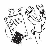 Person with Clipboard and Tools for Maintenance Service concept as A person holding a clipboard and tools set against a Cleans background offering space for text or graphics symboli Cleans Set 2 vector