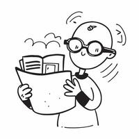 Person with Book and Reading Glasses for Library Service concept as A person holding a book and wearing reading glasses set against a Cleans background offering space for text or gr Cleans Set 2 vector