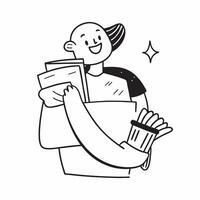 Person with Cleansing Supplies and Smiling Service concept as A person holding Cleansing supplies with a bright smile set against a Cleans background offering space for text or graphi Cleans Set 2 vector