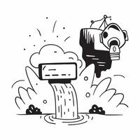 Person with an action camera waterfall and time lapse software overlay symbolizing nature timelapse with copy space concept as A person intertwined with an action camera waterfall Cleans vector