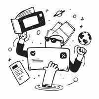 Person with a virtual reality headset travel brochure and passport overlay symbolizing virtual travel experiences with copy space concept as A person intertwined with a virtual re Cleans vector