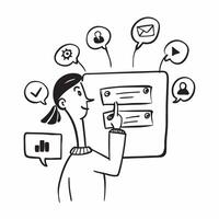 Person with a tablet and influencer icons overlay symbolizing influencer marketing with copy space concept as A person intertwined with a tablet and influencer icons representing Cleans vector
