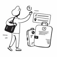 Person with a smart suitcase travel lock and luggage tracker overlay symbolizing advanced luggage technology with copy space concept as A person intertwined with a smart suitcase Cleans vector