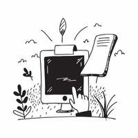 Person with a portable desk countryside and mobile hotspot overlay symbolizing countryside remote work with copy space concept as A person intertwined with a portable desk country Cleans vector