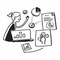 Person with a laptop and data visualization icons overlay symbolizing data visualization in marketing with copy space concept as A person intertwined with a laptop and data visual Cleans vector