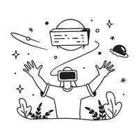Person with a drone rural landscape and VR headset overlay symbolizing rural tech work with copy space concept as A person intertwined with a drone rural landscape and VR headset Cleans vector
