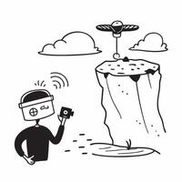 Person with a camera drone coastal cliffs and remote control overlay symbolizing drone timelapse with copy space concept as A person intertwined with a camera drone coastal cliffs Cleans vector