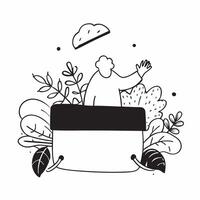 Person with a basket and fall produce overlay symbolizing harvest bounty with copy space concept as A person intertwined with a basket and fall produce representing the harvest bo Cleans vector