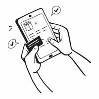 Person Using Mobile Banking at Supermarket concept as A person using a mobile banking app on their smartphone to pay at a supermarket with a Cleans background providing space for te Cleans vector
