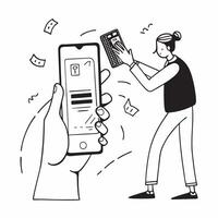 Person Using Mobile Banking to Send Money concept as A person using a mobile banking app to send money set against a Cleans background providing space for text or additional design Cleans vector