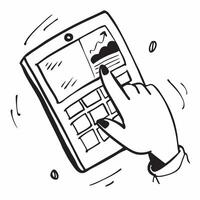 Person Using Loan Calculator on Tablet concept as A person using a loan calculator on their tablet with a Cleans background providing ample space for text or graphics in Photo Stoc Cleans vector