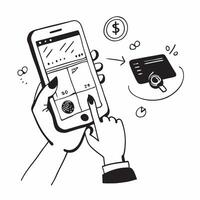 Person Using Finance App for Expense Insights concept as A person using a finance app for gaining insights into expenses on their smartphone with a plain background offering space Cleans vector