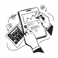 Person Using Financial Planner on Tablet concept as A person using a financial planner app on a tablet with a Cleans background providing ample space for text or graphics representi Cleans vector