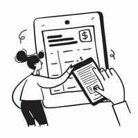 Person Using Budget Planner on Tablet concept as A person using a budget planner app on a tablet with a Cleans background providing ample space for text or graphics symbolizing budg Cleans vector