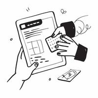 Person Using Budgeting App on Tablet concept as A person using a budgeting app on their tablet with a plain background offering ample space for text or graphics in Photo Stock Con Cleans vector