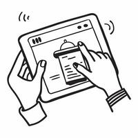 Person Using Banking App on Tablet concept as A person using a banking app on their tablet with a plain background providing ample space for text or design elements in Photo Stock Cleans vector