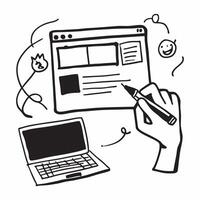 Person using a laptop with a digital whiteboard and stylus with copy space concept as A person using a laptop with a digital whiteboard and stylus symbolizing innovative and excit Cleans vector