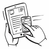 Person Reviewing Bank Statements on Phone concept as A person reviewing bank statements on their phone with a plain background providing space for text or design elements in Photo Cleans vector