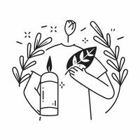 Person holding autumn leaves and a candle with copy space concept as A person holding autumn leaves and a candle symbolizing the warmth and spirit of Thanksgiving with ample space Cleans vector