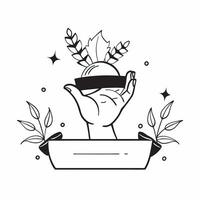 Person holding a Pilgrim hat and autumn leaves with copy space concept as A person holding a Pilgrim hat and autumn leaves symbolizing Thanksgiving tradition with ample blank spac Cleans Set 2 vector