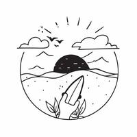 Person holding a surfboard on a beach at sunset with copy space concept as A person holding a surfboard on a beach at sunset symbolizing freedom adventure and the spirit of the oc Cleans vector