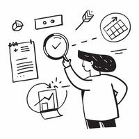 Person holding a magnifying glass with documents and graphs with copy space concept as A person holding a magnifying glass with documents and graphs symbolizing analysis and excit Cleans vector