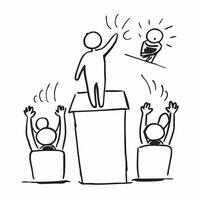 Person giving a speech at a podium with a cheering audience with copy space concept as A person giving a speech at a podium with a cheering audience symbolizing excitement and lea Cleans vector