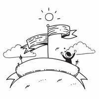Person holding a flag on a hilltop with clear sky with copy space concept as A person holding a flag on a hilltop with a clear sky symbolizing triumph freedom and achievement with Cleans vector
