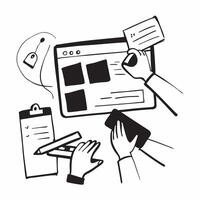 Person collaborating on a project with sticky notes and a tablet with copy space concept as A person collaborating on a project with sticky notes and a tablet symbolizing exciting Cleans vector