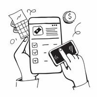 Person Analyzing Budget on Mobile App concept as A person analyzing their budget on a mobile finance app with a plain background offering ample copy space for text or graphics symb Cleans vector