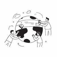 People with Watercolor Earth and Technology Integration concept as A group of people integrating technology with a watercolor earth model set against a whimsical background offerin Cleans Set 4 vector