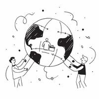 People with Watercolor Earth and Technology Integration concept as A group of people integrating technology with a watercolor earth model set against a whimsical background offerin Cleans Set 5 vector