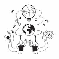 People with Watercolor Earth and Service Mind Projects concept as A group of people developing service mind projects with a watercolor earth model set against a dreamy background o Cleans Set 4 vector