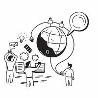 People with Watercolor Earth and Technology Integration concept as A group of people integrating technology with a watercolor earth model set against a whimsical background offerin Cleans Set 8 vector