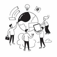 People with Watercolor Earth and Service Mind Projects concept as A group of people developing service mind projects with a watercolor earth model set against a dreamy background o Cleans Set 7 vector