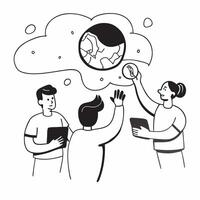 People with Watercolor Earth and Service Mind Projects concept as A group of people developing service mind projects with a watercolor earth model set against a dreamy background o Cleans vector