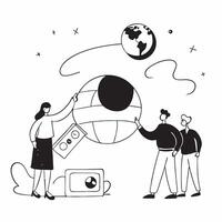 People with Watercolor Earth and Digital Service Solutions concept as A group of people discussing digital service solutions with a watercolor earth model set against a dreamy back Cleans Set 4 vector