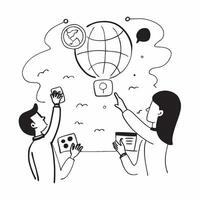 People with Watercolor Earth and Digital Service Solutions concept as A group of people discussing digital service solutions with a watercolor earth model set against a dreamy back Cleans Set 7 vector