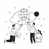 People with Watercolor Earth and Digital Service Solutions concept as A group of people discussing digital service solutions with a watercolor earth model set against a dreamy back Cleans Set 6 vector