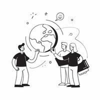 People with Watercolor Earth and Service Mind Projects concept as A group of people developing service mind projects with a watercolor earth model set against a dreamy background o Cleans Set 2 vector