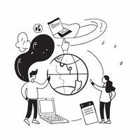 People with Watercolor Earth and Digital Service Solutions concept as A group of people discussing digital service solutions with a watercolor earth model set against a dreamy back Cleans Set 2 vector