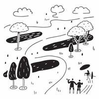 People with Umbrellas and Parks concept as Travelers holding umbrellas walking through parks during a rain shower set against a dreamy background offering ample space for text or g Cleans vector