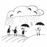 People with Umbrellas and Evening Walks concept as A group of people with umbrellas taking evening walks during a rain shower set against a dreamy background offering ample space f Cleans vector