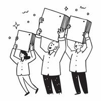 People with Sparkling Review Boards and Happy Expressions concept as A group of people holding sparkling review boards with happy expressions set against a fantastical background o Cleans vector