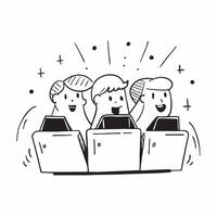 People with Sparkling Workstations and Happy Smiles concept as A group of people at sparkling workstations with happy smiles set against a whimsical background offering ample space Cleans vector