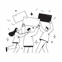 People with Sparkling Presentation Boards and Joyful Expressions concept as A group of people using sparkling presentation boards with joyful expressions set against a whimsical ba Cleans Set 2 vector