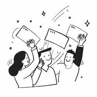 People with Sparkling Interview Invitations and Happy Smiles concept as A group of people holding sparkling interview invitations with happy smiles set against a dreamy background Cleans vector